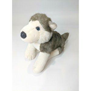 Build-A-Bear Stuffed Animal Plush Husky Gray With Blue Eyes 11" stands and sits